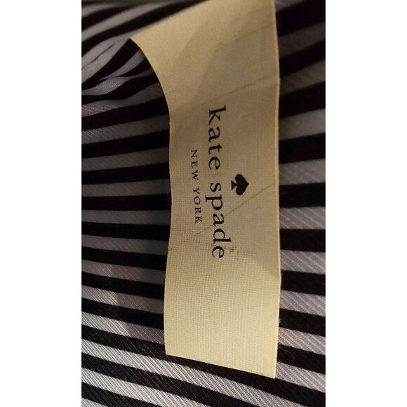 Kate Spade New York Black Leather Tote Bag With Gold Hardware & Striped Interior - Picture 9 of 9